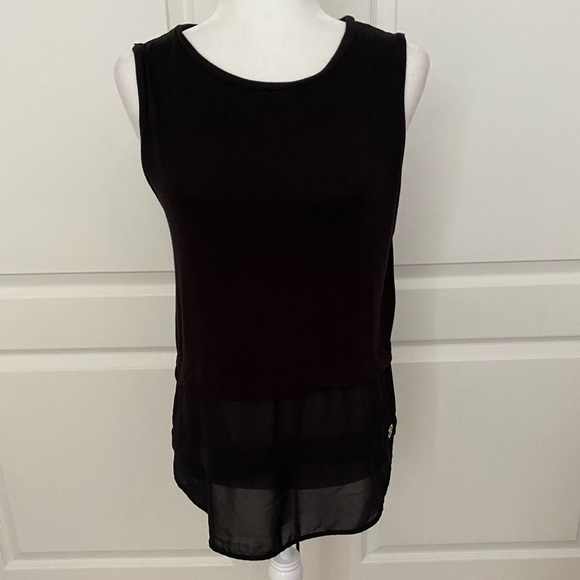 Michael Michael Kors Black Sleeveless Blouse Medium | MK Logo Hem, Semi-Sheer De - Picture 2 of 10